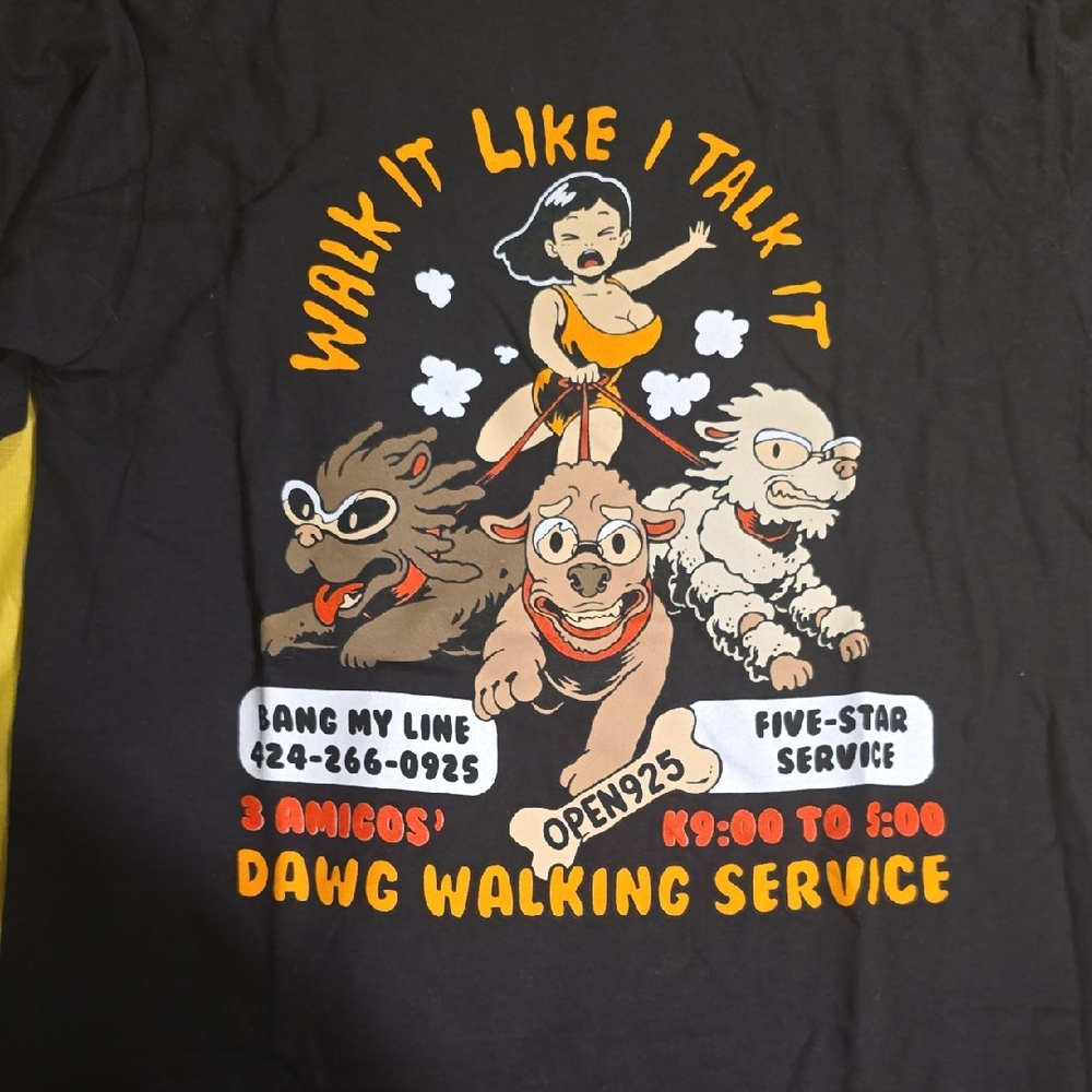 Open 925 Black Graphic  DOG Walking T-Shirt
